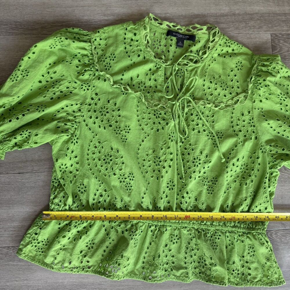 Marc New York 100% Cotton Sz XL Eyelet Boho Fairycore Romantic Blouse Lime Green - Picture 9 of 16